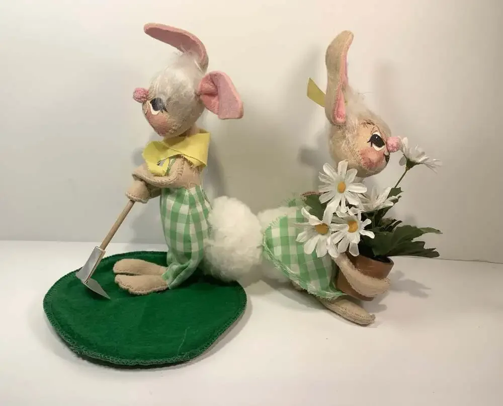 Annalee Easter Bunnies Gardening Girls Spring Bunnies 1988